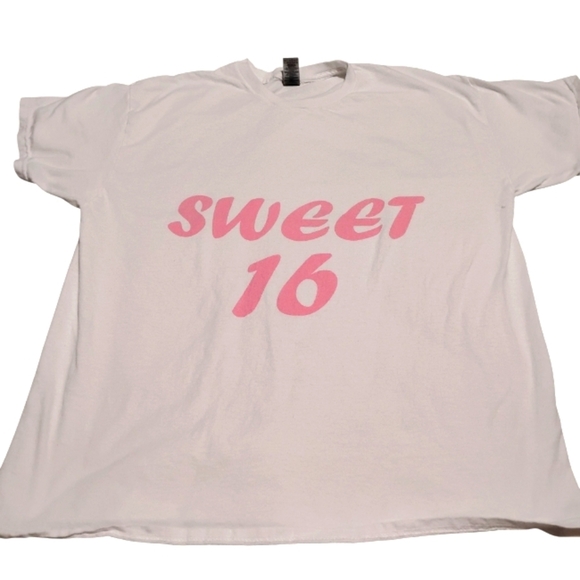 Gildan Sweet 16 Tee - White with Pink | XL - Picture 7 of 8